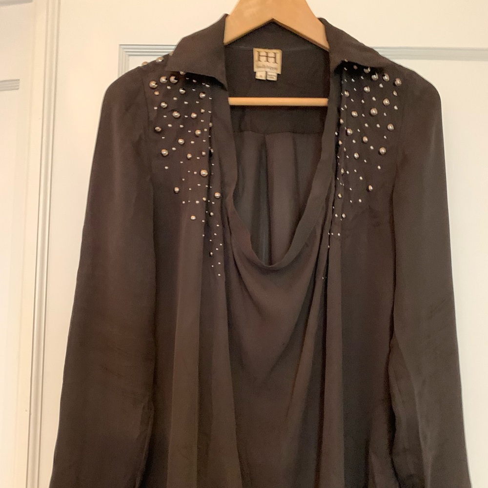 Haute Hippie black silk blouse with silver studs :: S/M